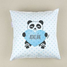 Cojín Panda corazón Azul personalizado