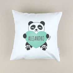 Cojín Panda corazón Menta personalizado