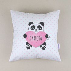 Cojín Panda corazón Rosa personalizado