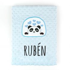 Manta Clásica Aplique Panda Azul Personalizada, elige color