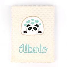 Manta Clásica Aplique Panda Menta Personalizada, elige color